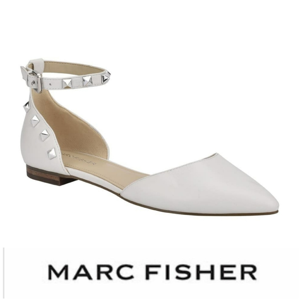 Chic Studded Marc Fisher White Leather Flats